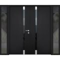 Front Exterior Prehung Aluminum Double Doors / Cynex 6777 Black / 2 Sidelights / Mirrored Clear Glass Modern Painted 96x96 (W12+72+12" x H96") Right hand Inswing Black