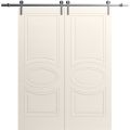 Modern Double Barn Door 36" x 80" inches / Mela 7001 Painted Black / 13FT Rail Track Set / Solid Panel Interior Doors Painted Creamy