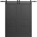 Modern Double Barn Door 36" x 80" inches / Mela 7001 Painted Black / 13FT Rail Track Set / Solid Panel Interior Doors Painted Black