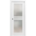 Sliding Pocket Door 36 x 84 inches with Opaque Glass 4 Lites / Mela 7222 White Silk / Kit Rail Hardware / MDF Interior Bedroom Modern Doors White