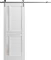 Sturdy Barn Door Frosted Glass | Veregio 7288 Light Grey Oak | 6.6FT Rail Hangers Heavy Hardware Set | Solid Panel Interior Doors-24" x 84" White