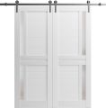 Sturdy Double Barn Door with Frosted Glass | Veregio 7588 Cognac Oak | 13FT Rail Hangers Heavy Set | Solid Panel Interior Doors-60" x 80" (2* 30x80) White