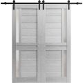 Sturdy Double Barn Door with Frosted Glass | Veregio 7588 Cognac Oak | 13FT Rail Hangers Heavy Set | Solid Panel Interior Doors-60" x 80" (2* 30x80) Light Grey Oak