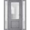Front Exterior Prehung FiberGlass Door Frosted Glass / Manux 8422 Grey Ash / 2 Sidelight Exterior Windows / Office Commercial and Residential Doors Entrance Patio Garage-W14+36+14" x H80"-Left-hand Inswing Gray Ash