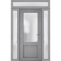 Front Exterior Prehung FiberGlass Door Frosted Glass / Manux 8422 Grey Ash / 2 Sidelight and Transom Window / Office Commercial and Residential Doors Entrance Patio Garage-W12+36+12" x H80+14"-Left-hand Inswing Gray Ash
