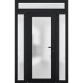 Front Exterior Prehung FiberGlass Door Frosted Glass / Manux 8102 Matte Black / 2 Sidelight and Transom Window / Office Commercial and Residential Doors Entrance Patio Garage-W16+30+14" x H80+14"-Left-hand Inswing Black