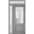 Front Exterior Prehung FiberGlass Door Frosted Glass / Manux 8422 Grey Ash / Sidelight and Transom Window / Office Commercial and Residential Doors Entrance Patio Garage-W36+12" x H80+14"-Left-hand Inswing Gray Ash