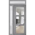 Front Exterior Prehung FiberGlass Door Clear Glass See-through / Manux 8555 White Silk Clear Glass / Sidelight and Transom Window / Office Commercial and Residential Doors Entrance Patio Garage-W36+16" x H80+14"-Left-hand Inswing Gray Ash