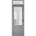 Front Exterior Prehung FiberGlass Door Frosted Glass / Manux 8422 Grey Ash / Transom Window / Office Commercial and Residential Doors Entrance Patio Garage-W36" x H80+14"-Left-hand Inswing Gray Ash