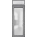 Front Exterior Prehung FiberGlass Door Frosted Glass / Manux 8102 Matte Black / Transom Window / Office Commercial and Residential Doors Entrance Patio Garage-W30" x H80+14"-Left-hand Inswing Gray Ash