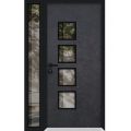 Front Exterior Prehung Aluminum Door / Cynex 6106 Dark Stone / Entry Steel Metal Modern Painted W36+14"xH80" Left-hand Inswing Dark Stone