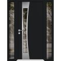 Front Exterior Prehung Aluminum Door / Cynex 6116 Black / Entry Steel Metal Modern Painted W12+36+12"xH80" Right-hand Inswing Black
