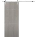 Sliding Barn Door with Hardware | Planum 0020 Chocolate Ash | 6.6FT Silver Rail Hangers Sturdy Set | Modern Solid Panel Interior Doors Grey Oak