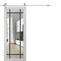 Sturdy Barn Door | Lucia 2266 Matte Black with Clear Glass and Aluminum Strips | 6.6FT Silver Rail Hangers Heavy Hardware Set | Modern Solid Panel Interior Doors White