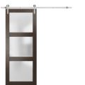 Sturdy Barn Door | Lucia 2552 Matte Black with Frosted Glass | 6.6FT Silver Rail Hangers Heavy Hardware Set | Solid Panel Interior Doors Chocolate Ash