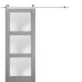 Sturdy Barn Door | Lucia 2552 Matte Black with Frosted Glass | 6.6FT Silver Rail Hangers Heavy Hardware Set | Solid Panel Interior Doors Ginger Ash