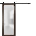 Sturdy Barn Door Frosted Tempered Glass | Planum 2102 Honey Ash | 6.6FT Black Rail Hangers Heavy Hardware Set | Modern Solid Panel Interior Doors -18" x 84" Chocolate Ash