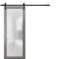 Sturdy Barn Door Frosted Tempered Glass | Planum 2102 Honey Ash | 6.6FT Black Rail Hangers Heavy Hardware Set | Modern Solid Panel Interior Doors -18" x 84" Ginger Ash