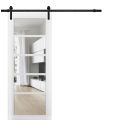 Sturdy Barn Door | Quadro 4522 Matte Black with Clear Glass | 6.6FT Rail Hangers Heavy Hardware Set | Solid Panel Interior Doors White