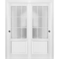 Sliding Closet Frosted Glass 9 Lites Bypass Doors | Felicia 3309 White Silk | Sturdy Rails Moldings Trims Hardware Set | Wood Solid Bedroom Wardrobe Doors -36" x 96" (2* 18x96) White