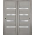 Sliding Closet Bypass Doors 64 x 80 inches | Quadro 4113 Ginger Ash with Frosted Glass | Sturdy Rails Moldings Trims Hardware Set | Wood Solid Bedroom Wardrobe Doors  Ginger Ash