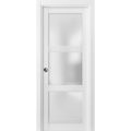 Sliding French Pocket Door with Frosted Glass | Lucia 2552 Ginger Ash | Kit Trims Rail Hardware | Solid Wood Interior Bedroom Sturdy Doors-42" x 84" White