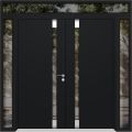 Front Exterior Prehung Aluminum Double Doors / Cynex 6777 Black / 2 Sidelights and Top Transom / Mirrored Clear Glass Modern Painted 100x96 (W14+72+14" x H80+16") Right hand Inswing Black