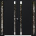 Front Exterior Prehung Aluminum Double Doors / Cynex 6777 Black / 2 Sidelights / Mirrored Clear Glass Modern Painted 104x96 (W16+72+16" x H96") Right hand Inswing Black