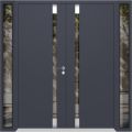 Front Exterior Prehung Aluminum Double Doors / Cynex 6777 Black / 2 Sidelights / Mirrored Clear Glass Modern Painted 104x96 (W16+72+16" x H96") Right hand Inswing Gray Graphite