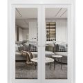 Solid French Double Doors | Lucia 2166 Matte Black with Clear Glass | Wood Solid Panel Frame Trims | Closet Bedroom Sturdy Doors White