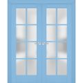 Interior Solid French Double Doors | Veregio 7412 White Silk with Frosted Glass | Wood Solid Panel Frame Trims | Closet Bedroom Sturdy Doors  Aquamarine