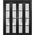 Sliding Closet Double Bi-fold Doors | Planum 2132 Chocolate Ash with Frosted Glass and Aluminum Strips | Sturdy Tracks Moldings Trims Hardware Set | Wood Solid Bedroom Wardrobe Doors Black Matte
