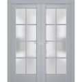 Interior Solid French Double Doors | Veregio 7412 White Silk with Frosted Glass | Wood Solid Panel Frame Trims | Closet Bedroom Sturdy Doors  Matte Grey