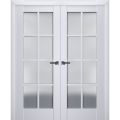 Interior Solid French Double Doors | Veregio 7412 White Silk with Frosted Glass | Wood Solid Panel Frame Trims | Closet Bedroom Sturdy Doors  White