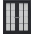 Interior Solid French Double Doors | Veregio 7412 White Silk with Frosted Glass | Wood Solid Panel Frame Trims | Closet Bedroom Sturdy Doors  Antracite