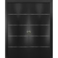 Sliding Closet Double Bi-fold Doors | Planum 0020 Matte Black | Sturdy Tracks Moldings Trims Hardware Set | Wood Solid Bedroom Wardrobe Doors  Black Matte