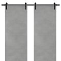 Sturdy Double Barn Door with Hardware | Planum 0010 Chocolate Ash | 13FT Rail Hangers Heavy Set | Modern Solid Panel Interior Doors Concrete