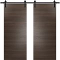 Sturdy Double Barn Door with Hardware | Planum 0010 Chocolate Ash | 13FT Rail Hangers Heavy Set | Modern Solid Panel Interior Doors Chocolate Ash