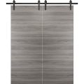 Sturdy Double Barn Door with Hardware | Planum 0010 Chocolate Ash | 13FT Rail Hangers Heavy Set | Modern Solid Panel Interior Doors Ginger Ash