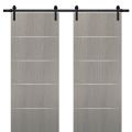 Sturdy Double Barn Door with | Planum 0020 Matte Black | 13FT Rail Hangers Heavy Set | Solid Panel Interior Doors Grey Oak