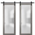 Sturdy Double Barn Door with Frosted Glass | Planum 2102 Honey Ash | 13FT Rail Hangers Heavy Set | Modern Solid Panel Interior Doors -36" x 84" (2* 18x84) Ginger Ash