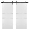 Sturdy Double Barn Door with | Planum 0020 Matte Black | 13FT Rail Hangers Heavy Set | Solid Panel Interior Doors White