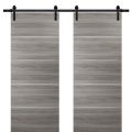 Sturdy Double Barn Door with | Planum 0020 Matte Black | 13FT Rail Hangers Heavy Set | Solid Panel Interior Doors Ginger Ash