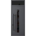 Front Exterior Prehung Steel Door / Ronex 0130 Grey 96" / Transom Window Sidelite / Entry Metal Modern Painted W36" x H96+16" Right hand Inswing Gray