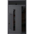 Front Exterior Prehung Steel Door / Ronex 0130 Grey 96" / Sidelight and Transom Window Sidelite / Entry Metal Modern Painted W36+14" x H96+16" Right hand Inswing Gray