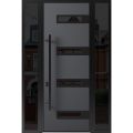 Front Exterior Prehung Steel Door / Ronex 0131 Grey 96" / 2 Sidelight Exterior Windows Sidelites/ Entry Metal Modern Painted W14+36+14" x H96" Right hand Inswing Gray