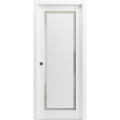 Sliding French Pocket Door with | Planum 0888 Painted White with Frosted Glass | Kit Trims Rail Hardware | Solid Wood Interior Bedroom Sturdy Doors-28" x 80" Painted White