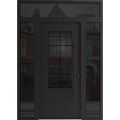 Front Exterior Prehung Aluminum Door / Iron 0101 Black / Entry Steel Metal Classic Painted 64 x 92 (16+36+16" x 80+12")-Right-hand Inswing Black