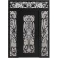Front Exterior Prehung Aluminum Door / Iron 1601 Black / Entry Steel Metal Classic Painted 62 x 96 (14+36+14" x 80+16")-Left-hand Inswing Black