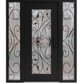 Front Exterior Prehung Aluminum Door / Iron 1633 Black / Entry Steel Metal Classic Painted 64 x 80 (16+36+16" x 80")-Right-hand Inswing Black